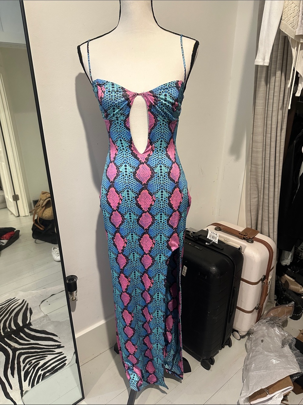 AFRM Bluma Maxi Dress in Blue Snake XS